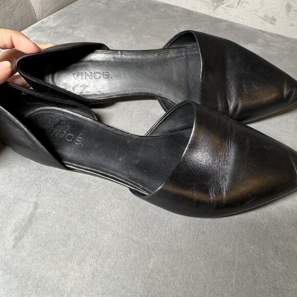 Vince Nina Pointed Toe D' Orsay Black Leather Flat Size 7 1/2 - Picture 4 of 12